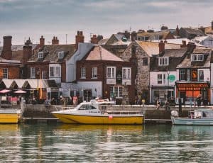 Boats moored in the historic Weymouth harbour, Dorset
