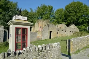 Abandoned telephone box in Tyneham Village, Wareham.